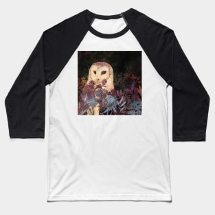 Barn Owl in Flower Field Night Baseball T-Shirt